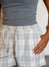 Women Summer Pajama set Dark Grey Top + White X Light Grey Tartan Plaid Shorts